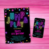 ネオントランポリンパーティーガールズピンクパープル誕生日 招待状