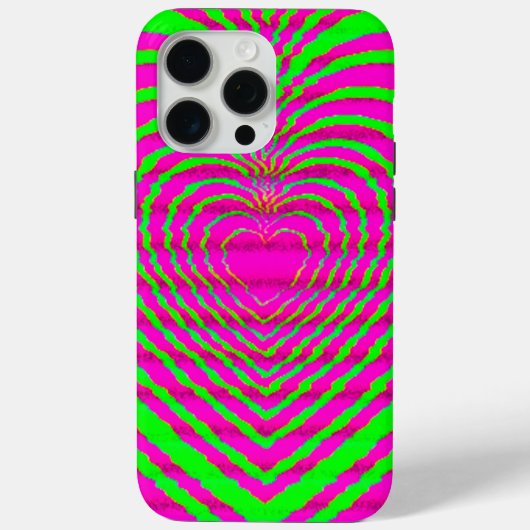 ネオントリップ（幻覚体験）のようなピンクグリーン催眠ハートラブパターン Case-Mate iPhoneケース (裏面)