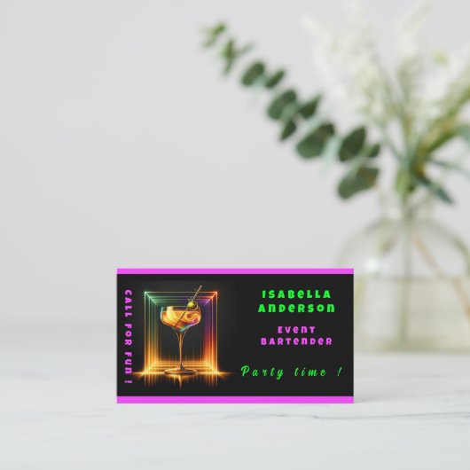 ネオントレンディーパーティー時間パーソナライズされたプロフェッショナル 名刺 (スタンド正面)