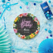 ネオントロピカルフォレストサマーハワイハッピーバースデー ペーパープレート (パーティー)