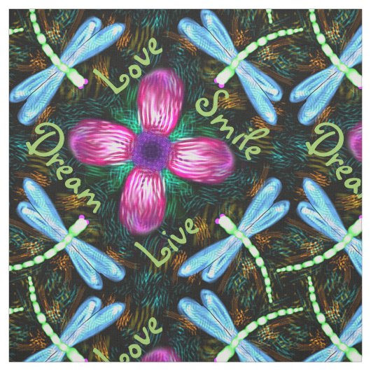 ネオントンボのピンクの花の黒のきらめくパターン ファブリック (見本)