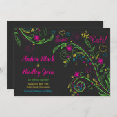 ネオンドゥードル フラワル ウェディング セーブ・ザ・デート (正面/裏面)