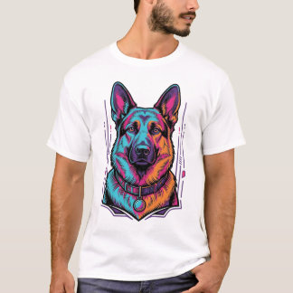 ネオンドッグの肖像画ビンテージの彫刻グラフィック_1 Tシャツ