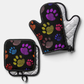 ネオンドッグパウ柄 鍋つかみ&鍋敷きセット (正面/裏面)