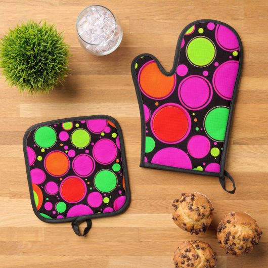 ネオンドットパーティー 鍋つかみ&鍋敷きセット (トップダウン)