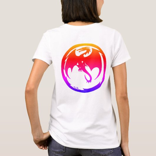 ネオンドラゴンの女性用白Tシャツの背面 Tシャツ (裏面)