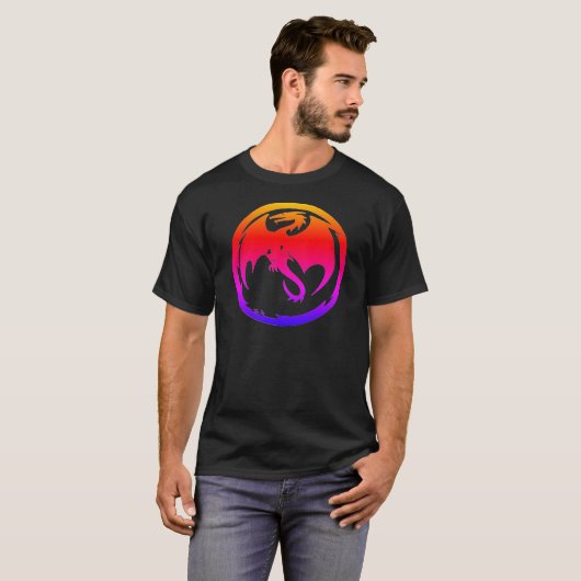 ネオンドラゴン メンズ 黒Tシャツ Tシャツ (正面フル)