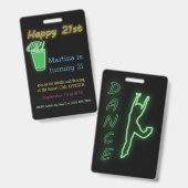 ネオンドリンクと踊り21歳の誕生日パーティーインビタ バッジ (表裏)