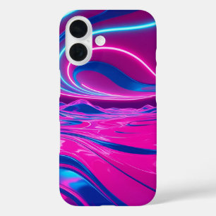 ネオンドリームウェーブ エレクトリックピンクとブルーの抽象芸術 iPhone 16ケース