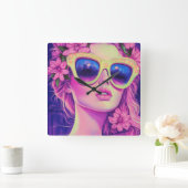 ネオンドリームガールフローラサングラス スクエア壁時計 (ホーム)