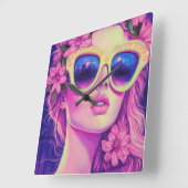 ネオンドリームガールフローラサングラス スクエア壁時計 (傾斜)