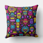 ネオンドードル顔-鮮やか通りアートパターン クッション (裏面)