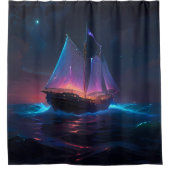 ネオンナイトオンザシークラシック魚釣り中国のボート シャワーカーテン (正面)