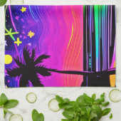 ネオンナイトビーチスケープ キッチンタオル (折り畳み)