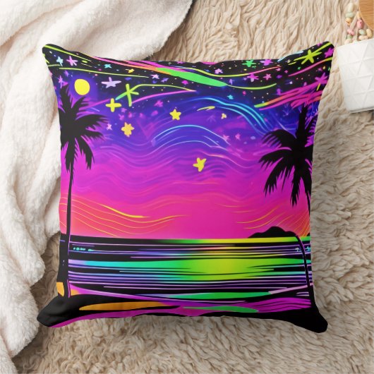 ネオンナイトビーチスケープ クッション (ブランケット)