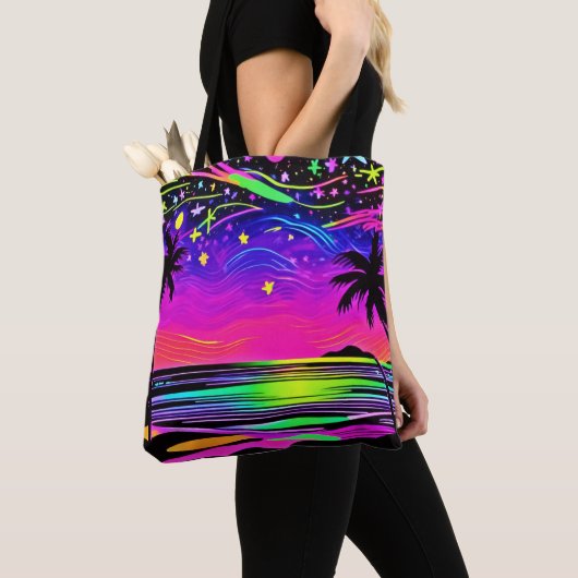 ネオンナイトビーチスケープ トートバッグ (クローズアップ)