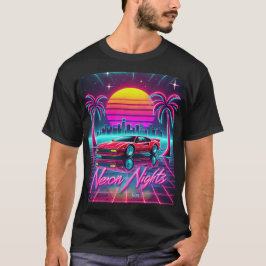 ネオンナイトレトロ80sアートプリント- Cityscape Tシャツ