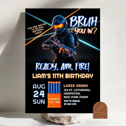 ネオンネルフバトルダーツガンゲーム誕生日ボーイ 招待状