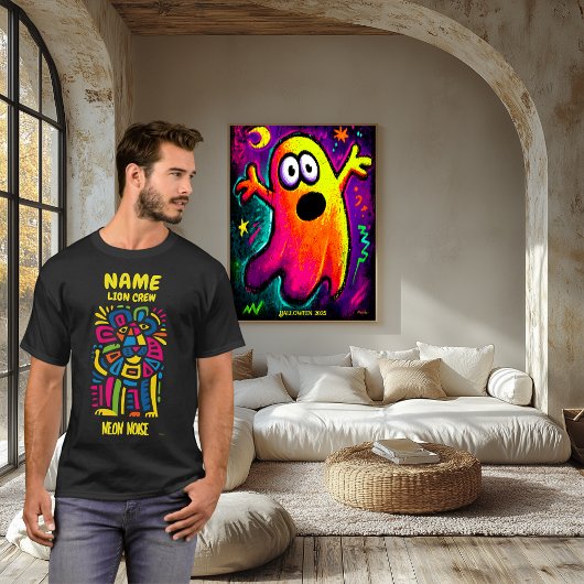 ネオンノイズライオン – 抽象芸術幾何学模様 Tシャツ