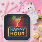 ネオンハッピーアワーサイン ペーパープレート (パーティー)