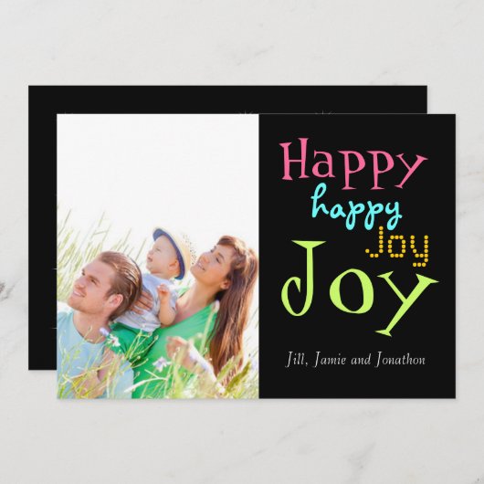 ネオンハッピータイポグラフィクリスマスフォトカード シーズンカード (正面/裏面)