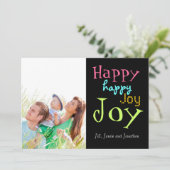 ネオンハッピータイポグラフィクリスマスフォトカード シーズンカード (スタンド正面)