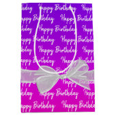 ネオンハッピーバースデーホワイトボウ ミディアムペーパーバッグ (正面)