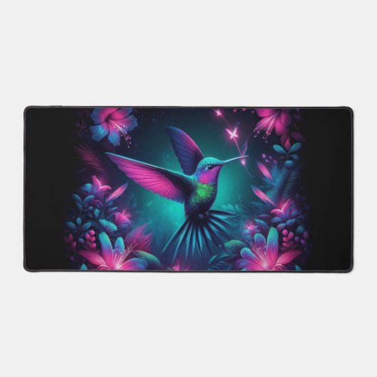 ネオンハミングバード、目を引くネオン動物 デスクマット (正面)