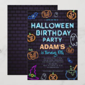 ネオンハロウィンお誕生日パーティー招待状 招待状 (正面/裏面)
