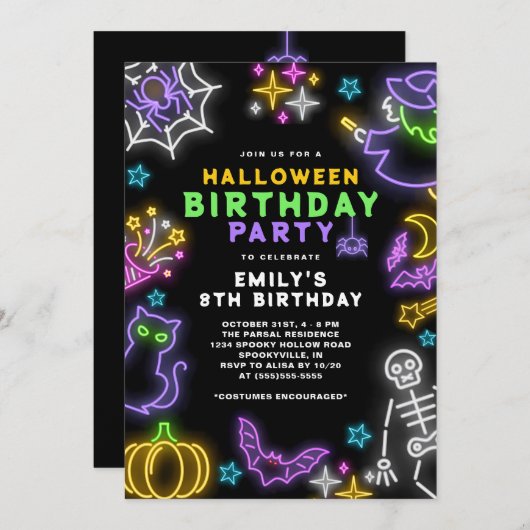 ネオンハロウィンガールズ8thバースデーコスチュームパーティー 招待状 (正面/裏面)