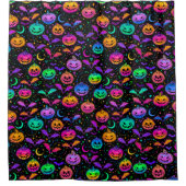 ネオンハロウィンジャック=O=ランタンこうもりと星 シャワーカーテン (正面)