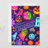 ネオンハロウィンライトレインボー白熱［赤熱］光を放つ幽霊パーティー 招待状 (正面)