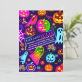 ネオンハロウィンライトレインボー白熱［赤熱］光を放つ幽霊パーティー 招待状 (スタンド正面)