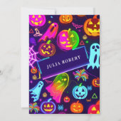 ネオンハロウィンライトレインボー白熱［赤熱］光を放つ幽霊パーティー 招待状 (裏面)