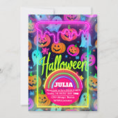 ネオンハロウィンライトレインボー白熱［赤熱］光を放つ幽霊パーティー 招待状 (正面)