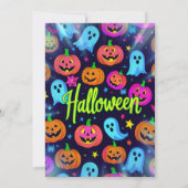 ネオンハロウィンライトレインボー白熱［赤熱］光を放つ幽霊パーティー 招待状 (裏面)