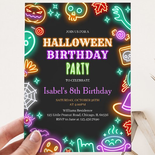 ネオンハロウィン 誕生日 招待状