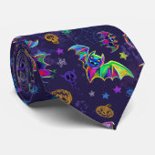 ネオンハロウィーンの不気味なこうもりカラフル装飾 ネクタイ (ロール)