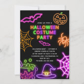 ネオンハロウィーンの衣装パーティの招待状 招待状 (正面)