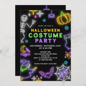 ネオンハロウィーンの衣装パーティー 招待状 (正面/裏面)