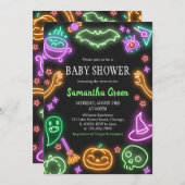 ネオンハロウィーンベビーシャワー 招待状 (正面/裏面)