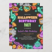 ネオンハロウィーン誕生日 招待状 (正面/裏面)