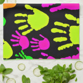 ネオンハンドプリントグラフィティパターン キッチンタオル (折り畳み)