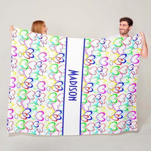 ネオンハートオン白パーソナライズされた、 フリースブランケット (インサイチュ)