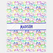 ネオンハートオン白パーソナライズされた、 フリースブランケット (正面)