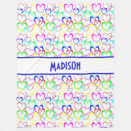 ネオンハートオン白パーソナライズされた、 フリースブランケット