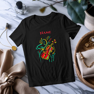ネオンバイオリンのラインアート 鮮やかミュージカルTシャツDes トライブレンドTシャツ