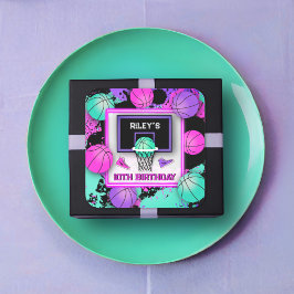 ネオンバスケットボールスニーカー絵を描&（ばちゃばちゃ）跳ねる誕生日 スクエアシール