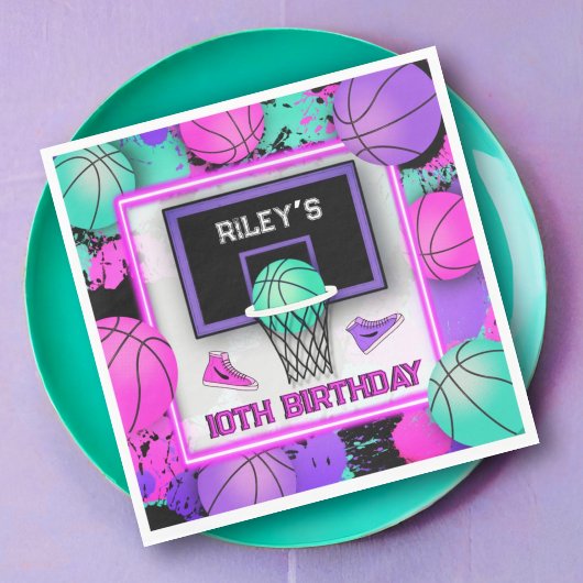 ネオンバスケットボールスニーカー絵を描&（ばちゃばちゃ）跳ねる誕生日 スタンダードランチョンナプキン