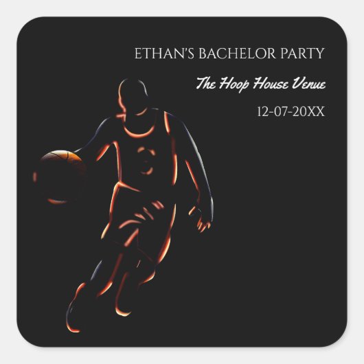 ネオンバスケットボールチャンプバチェラーバースデーパーティースポール スクエアシール (正面)